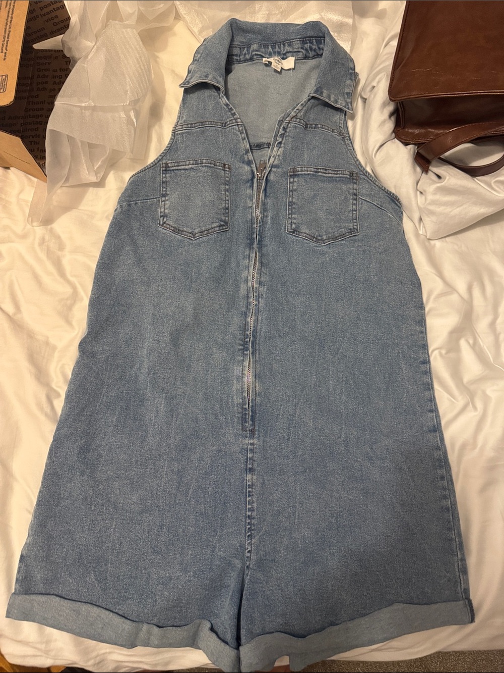 entro Light Blue Denim Romper Jumpsuit